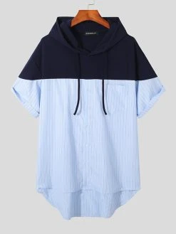 Mens Color Block Pocket Hoodie Shirt