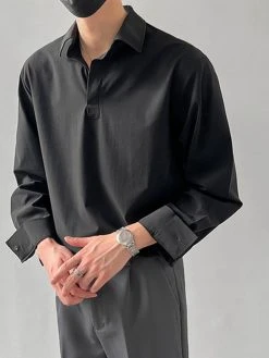 Mens Solid Lapel Long Sleeve Loose Shirt -Incerun Shop 3b2a4a93 e969 495c ae27 f7bc911f7615