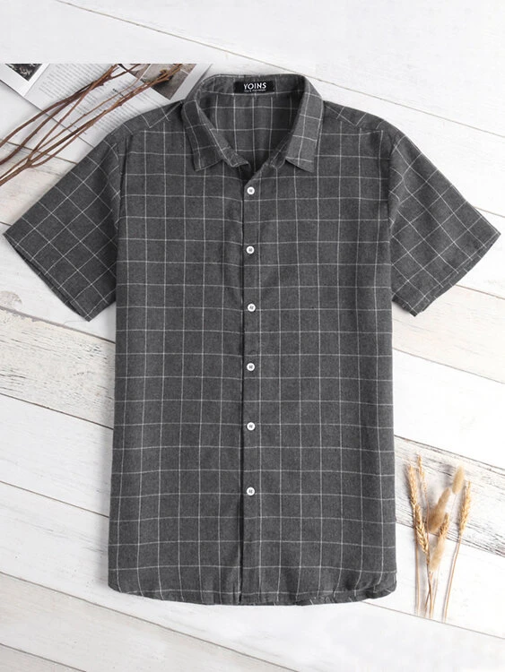 Mens Plaid Lapel Casual Short Sleeve Shirt 5 Mens Plaid Lapel Casual Short Sleeve Shirt - Image 3