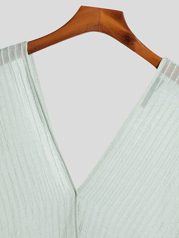 Mens Striped Front And Back Deep V-Neck T-Shirt 9 Mens Striped Front And Back Deep V-Neck T-Shirt - Image 7