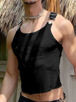 Men Adjustable Strap Buckle Stretch Knit Pit Vest