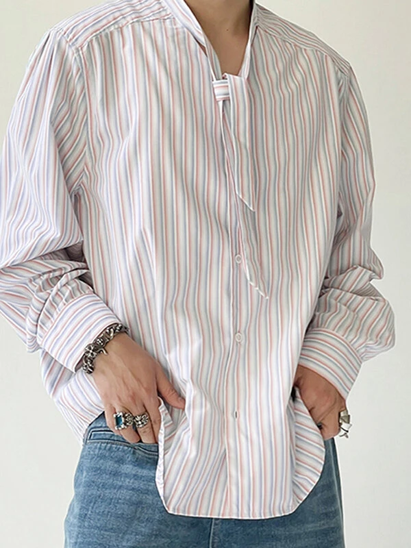 Mens Japan Striped Bowknot Long Sleeve Shirt 6 Mens Japan Striped Bowknot Long Sleeve Shirt - Image 4