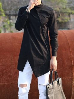 Men Asymmetric Hem Long Sleeve Shirt -Incerun Shop 3c925009 de17 465d 85fb d8862c7cbaa6