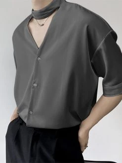 Mens Snap Button Keyhole Choker Neck Shirt 15 Mens Snap Button Keyhole Choker Neck Shirt -Incerun Shop 3cd79900 187e 496f b709 896eefe0ab49