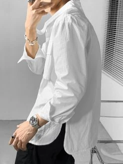 Mens Stand Collar Pocket Long Sleeve Shirt -Incerun Shop 3d2618eb 52ab 4019 b826 eff3b1ffc06e