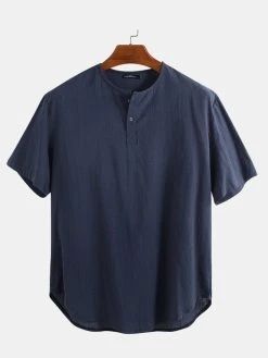 Mens Cotton Linen Thin & Breathable V-Neck Short Sleeve Henley Shirt -Incerun Shop 3d5792a2 f43c 4a0b 8764 c10a6d581167