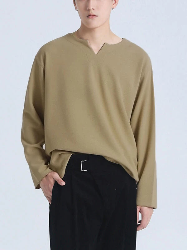 Mens Solid Notch Neck Crew Neck Casual T-shirt 4 Mens Solid Notch Neck Crew Neck Casual T-shirt - Image 2