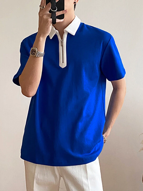 Mens Contrast Collar Half Zip Casual Short Sleeve Golf Shirt 6 Mens Contrast Collar Half Zip Casual Short Sleeve Golf Shirt - Image 4