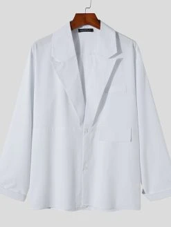 Mens Large Lapel Patchwork Long Sleeve Shirts -Incerun Shop 3dd71a5c ab17 4c38 9930 fced76950e06