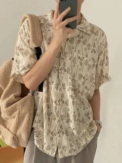 Mens Loose Print Short Sleeve Shirt