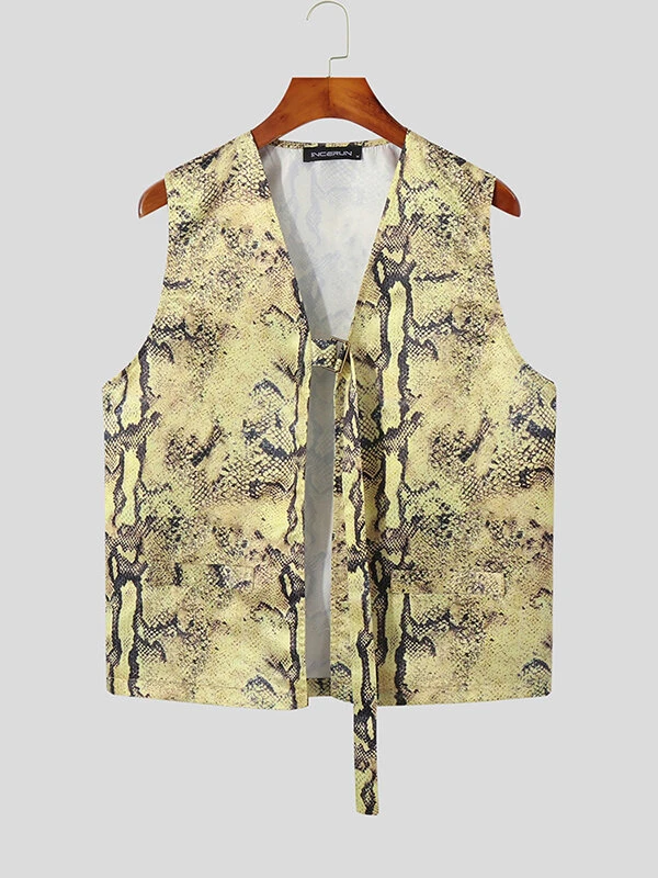 Men Sexy Snakeskin Print Open Front Waistcoat 6 Men Sexy Snakeskin Print Open Front Waistcoat - Image 4