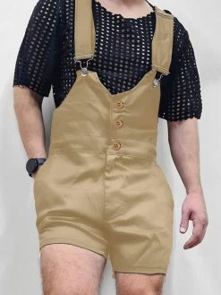 Mens Solid Color Button Design Casual Overall