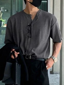 Mens Solid Color Ribbed Knit Loose Shirt -Incerun Shop 3ebd761c 83a4 4e39 a8f9 85e1a7c952fc