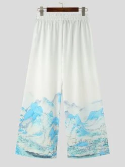 Mens Chinese Style Crane Landscape Print Wide Leg Pants -Incerun Shop 3eccb8cd 7e99 4272 801b 9d49ec258161