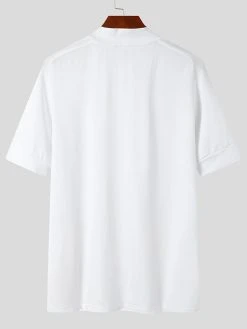 Mens Solid High Neck Knit Casual Short Sleeve T-Shirt -Incerun Shop 3ee52597 c953 4070 9afe 3d7675c44c6b