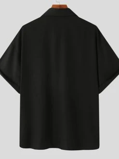 Mens Two Tone Patchwork Lapel Half Sleeve Shirt -Incerun Shop 3ee89927 93f2 4223 bf2e b3f7ed64f466