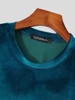 Mens Velvet Solid Crew Neck Casual Two Pieces Outfits -Incerun Shop 3f2bde8f a96a 457e bfcb 47ea5d452309