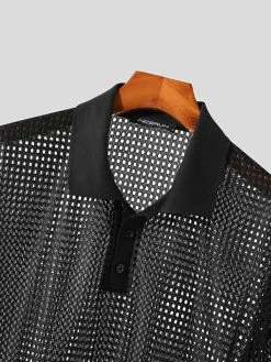 Mens Mesh See Through Solid Short Sleeve Golf Shirt -Incerun Shop 3ff27cf3 477b 422a ba5e 1ba0812e3bce