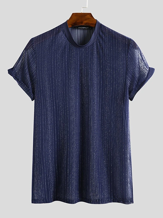 Mens Striped Mesh See Through T-Shirt 8 Mens Striped Mesh See Through T-Shirt - Image 6