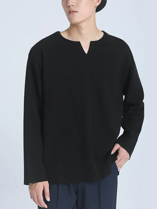 Mens Solid Notch Neck Crew Neck Casual T-shirt 5 Mens Solid Notch Neck Crew Neck Casual T-shirt - Image 3