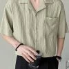 Mens Textured Stripe Camp Collar Pocket Shirt -Incerun Shop 40dd972e 1e00 46c7 a745 5d8efdd82248