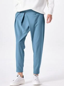 Mens Irregular Pleated Straight Harem Pants