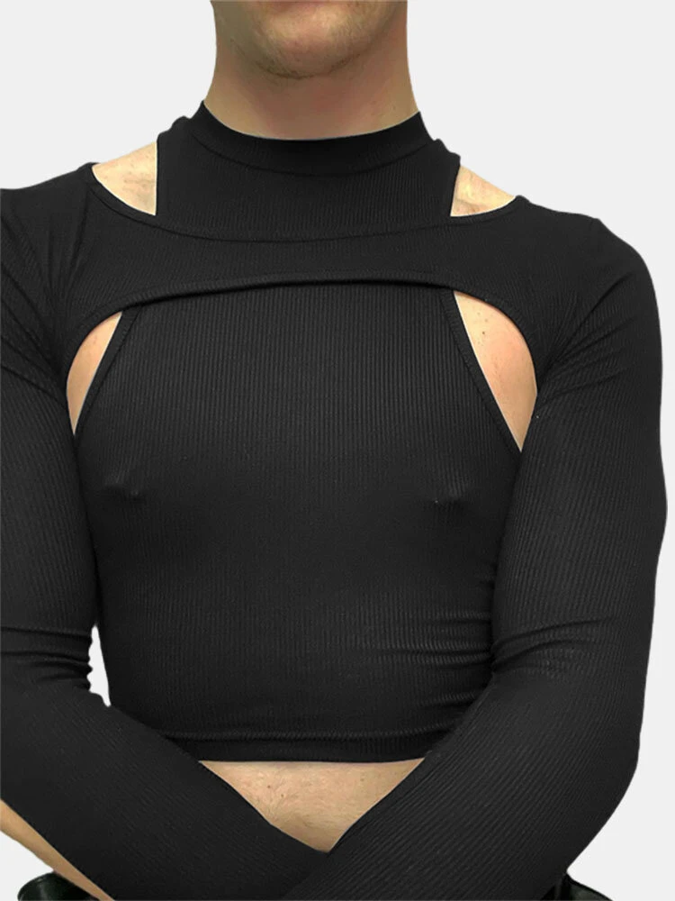 Mens Sexy Two-piece Crop Top T-shirt 4 Mens Sexy Two-piece Crop Top T-shirt - Image 2