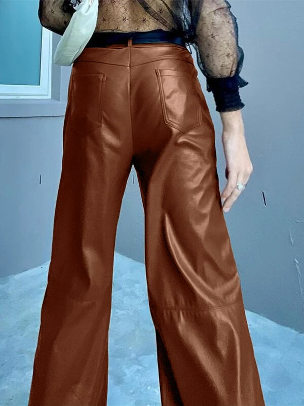 Men High Waist Leather Straight Leg Pants 4 Men High Waist Leather Straight Leg Pants - Image 2