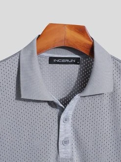 Mens Pointelle Solid Short Sleeve Shirt -Incerun Shop 42ed9675 d00f 49c3 bfa1 fd4f27b37a5f