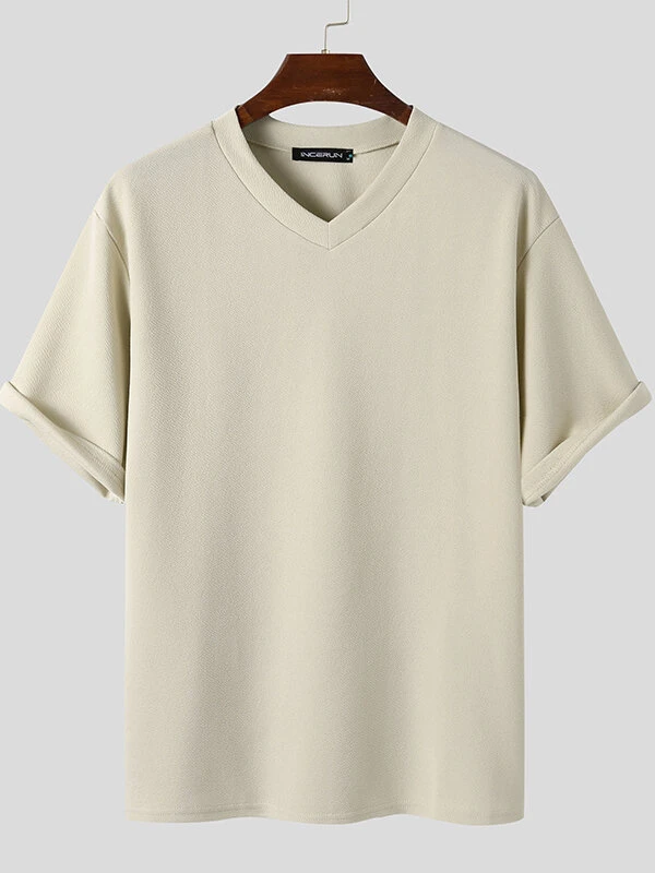 Mens V-neck Solid Color Short Sleeved T-shirt 10 Mens V-neck Solid Color Short Sleeved T-shirt - Image 8