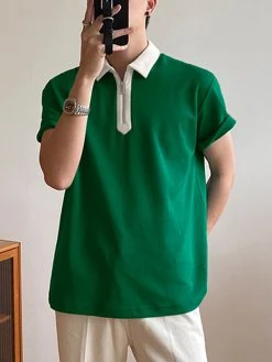 Mens Contrast Collar Half Zip Casual Short Sleeve Golf Shirt 16 Mens Contrast Collar Half Zip Casual Short Sleeve Golf Shirt -Incerun Shop 4350d5e9 16fe 45df afff 0f41c3b3c6ce