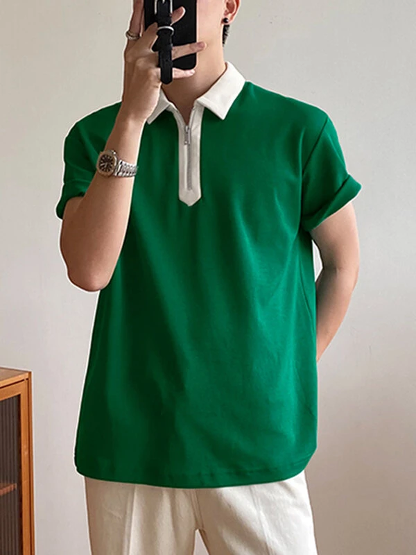 Mens Contrast Collar Half Zip Casual Short Sleeve Golf Shirt 7 Mens Contrast Collar Half Zip Casual Short Sleeve Golf Shirt - Image 5