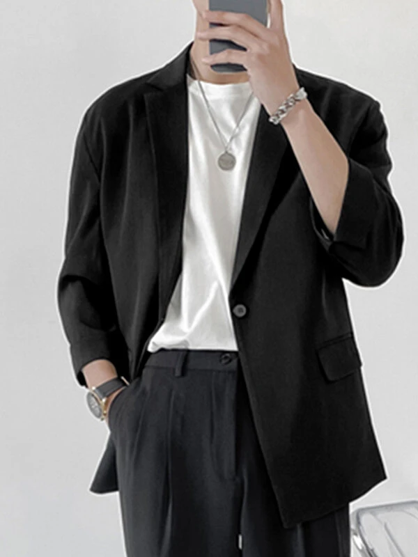 Mens Solid Color Three-quarter Sleeve Blazer 7 Mens Solid Color Three-quarter Sleeve Blazer - Image 5