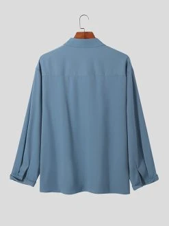 Mens Solid Chest Pocket Casual Long Sleeve Shirt -Incerun Shop 435f7cf2 7831 48ba 8eeb 79032274209c