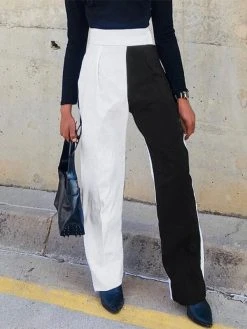 Men Contrast Color Patchwork High Waist Pants