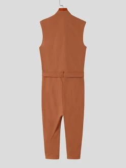 Mens Solid Pleated Flap Pocket Sleeveless Belted Jumpsuit -Incerun Shop 441f5df0 e2b5 4d35 945e 39e7529cc471
