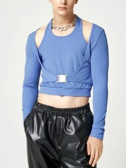 Mens Solid Long Sleeve Cutout Halter T-shirt -Incerun Shop 44836b99 9faf 41ba bf64 83638fbb3c87