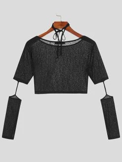 Mens Sexy See Through Cutout Long Sleeve Crop Top -Incerun Shop 44d7838c 3507 4fc8 8ceb 4f43d2bb2374