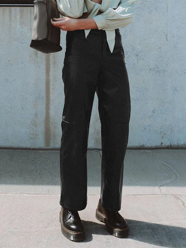 Men High Waist Leather Straight Leg Pants 5 Men High Waist Leather Straight Leg Pants - Image 3