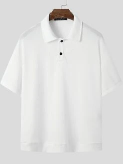 Men Textured Lapel Half Sleeve T-shirt -Incerun Shop 456b8567 81d9 4fa7 aeeb ea6cc538bd88