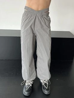 Mens Solid Cross Elastic Waist Drawcord Cuff Cargo Pants