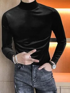 Men High Neck Velvet Long Sleeve T-Shirt 17 Men High Neck Velvet Long Sleeve T-Shirt -Incerun Shop 460aa67e b77f 4642 8739 a159cbc7c171