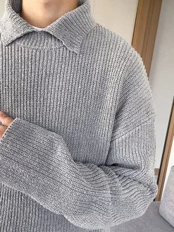 Mens Lapel Solid Color Pullover Knitting Sweater -Incerun Shop 46cf6585 9692 41d2 ae72 98c0d427b6f2