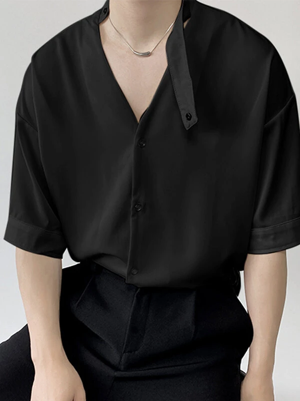 Mens Snap Button Keyhole Choker Neck Shirt 4 Mens Snap Button Keyhole Choker Neck Shirt - Image 2