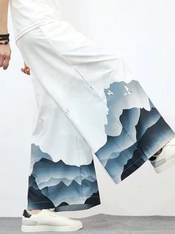 Mens Chinese Style Crane Landscape Print Wide Leg Pants -Incerun Shop 4729b5fc d62f 40d2 81ca 779bd29a0ab4
