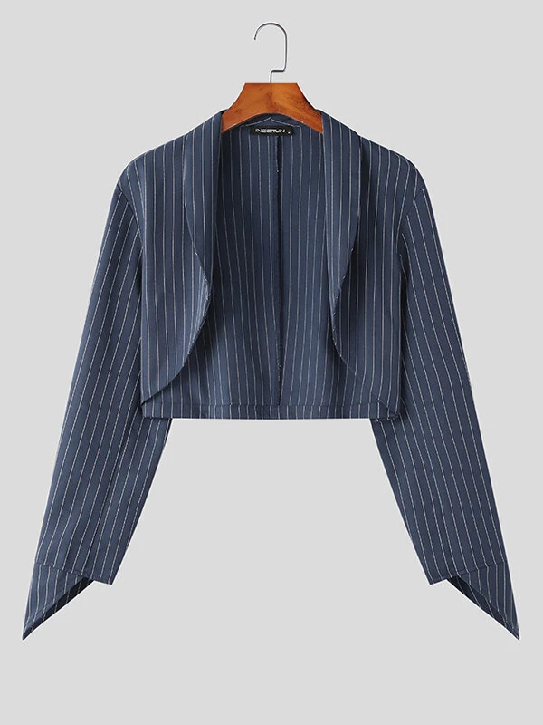 Mens Striped Curve Hem Long Sleeve Cropped Blazer 8 Mens Striped Curve Hem Long Sleeve Cropped Blazer - Image 6