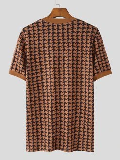 Mens Houndstooth Pattern Crew Neck Knit Short Sleeve T-Shirt -Incerun Shop 47c6cc42 45b9 4f5d 8bf3 413cd96a6f63