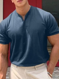 Mens Solid Notched Neck Casual Short Sleeve T-Shirt -Incerun Shop 47f7d678 d9bd 47e4 a8e5 a48fc841bc75