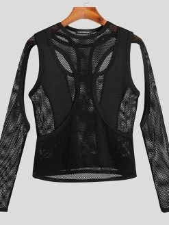 Mens Cutout Mesh See Through Solid Long Sleeve T-Shirt -Incerun Shop 4805818a 1037 4d76 a17d 154d478fbf6d