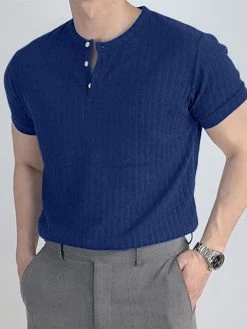 Mens Knitted Stripe Textured Stretchy Henley T-Shirt -Incerun Shop 493898bd 830a 45c9 bf6f 6de26fc5d2a3